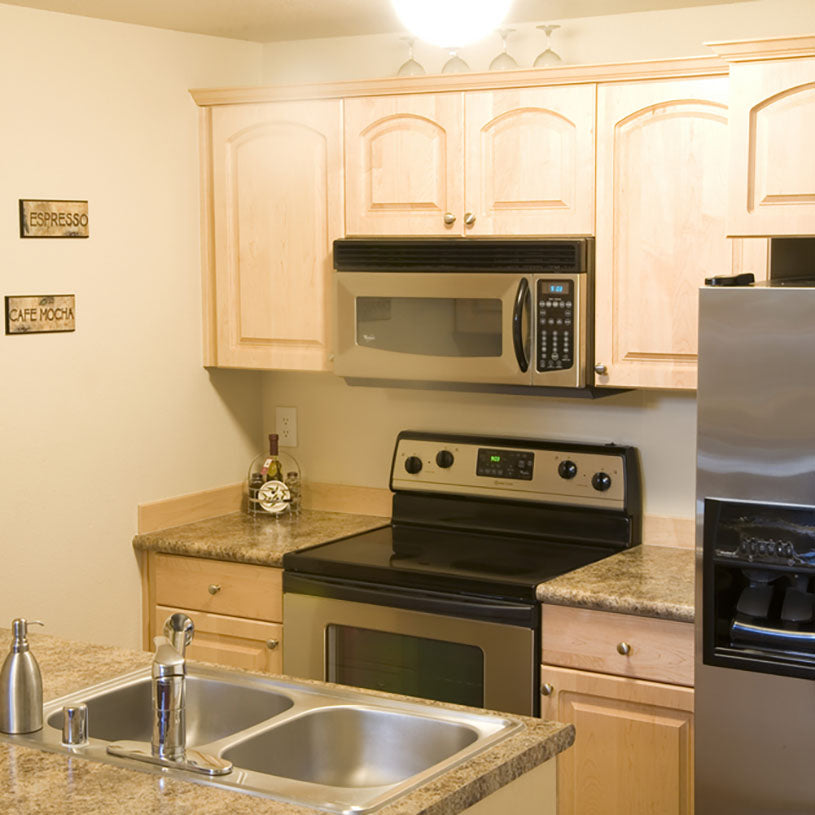 kitchen with oven range microwave vent