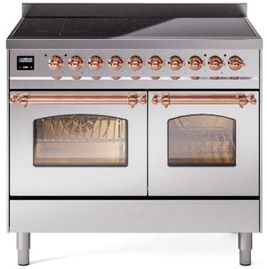 ILVE Nostalgie II 40" Induction Range with Element Stove and Electric Oven in Stainless Steel with Copper Trim, UPDI406NMPSSP