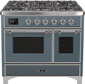 ILVE Majestic II 40" Dual Fuel Natural Gas Range in Blue Grey with Chrome Trim, UMD10FDNS3BGC