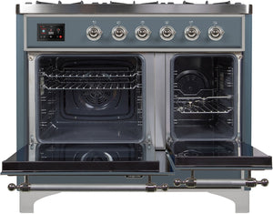 ILVE Majestic II 40" Dual Fuel Natural Gas Range in Blue Grey with Chrome Trim, UMD10FDNS3BGC