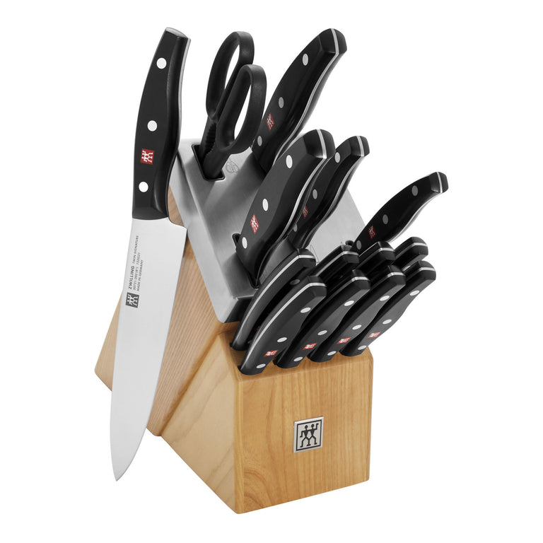 ZWILLING 15pc Self-Sharpening Knife Set in Brown Ash Wood Block, TWIN Signature Series
