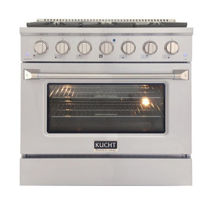 Kucht Professional 36 in. Propane Gas Burner/Electric Oven Range in Stainless Steel with Silver Knobs, KDF362/LP-S