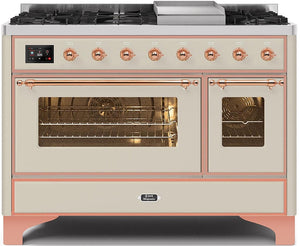 ILVE Majestic II 48" Dual Fuel Propane Gas Range in Antique White with Copper Trim, UM12FDNS3AWPLP