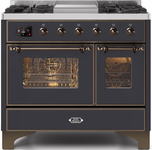 ILVE Majestic II 40" Dual Fuel Natural Gas Range in Matte Graphite with Bronze Trim, UMD10FDNS3MGB