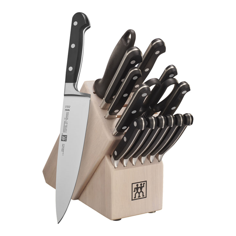 ZWILLING 16pc Knife Set in Solid White Rubberwood Block, Professional "S" Series