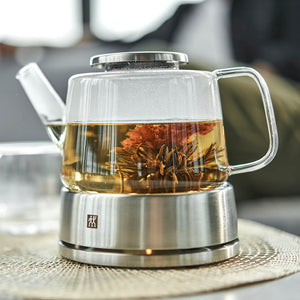 ZWILLING 27oz Glass Teapot with Stainless Steel Stand, Sorrento Double Wall Glassware Series