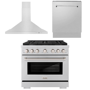 ZLINE Appliance Package - 36 in. Gas Range, Range Hood, 3 Rack Dishwasher, 3KP-SGRRH36-DWV