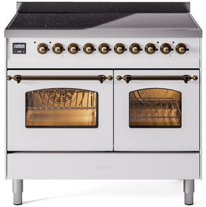 ILVE Nostalgie II 40" Induction Range with Element Stove and Electric Oven in White with Bronze Trim, UPDI406NMPWHB