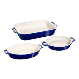Staub Ceramic 3 Piece Mixed Baking Dish Set in Dark Blue