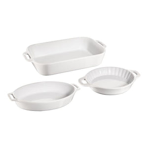 Staub Ceramic 3 Piece Mixed Baking Dish Set in White