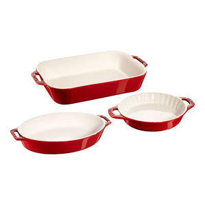 Staub Ceramic 3 Piece Mixed Baking Dish Set in Cherry Red