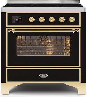 ILVE Majestic II 36" Induction Range with Element Stove and Electric Oven in Glossy Black with Brass Trim, UMI09NS3BKG