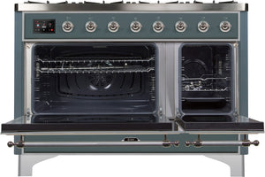 ILVE Majestic II 48" Dual Fuel Natural Gas Range in Blue Grey with Chrome Trim, UM12FDNS3BGC