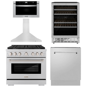 ZLINE Appliance Package - 36" Gas Range, Range Hood, Microwave Drawer, Dishwasher and Wine Cooler, 5KP-SGRRH36-MWDWV-RWV