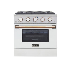 Kucht Professional 30" 4.2 cu ft. Natural Gas Range in White with Gold Accents, KNG301-W-GOLD