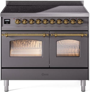 ILVE Nostalgie II 40" Induction Range with Element Stove and Electric Oven in Matte Graphite with Brass Trim, UPDI406NMPMGG