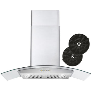 Cosmo 36" 380 CFM Convertible Wall Mount Range Hood with Glass Canopy, Push Button Controls and Carbon Filter Kit, COS-668WRC90-DL