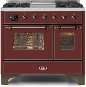 ILVE Majestic II 40" Dual Fuel Natural Gas Range in Burgundy with Bronze Trim, UMD10FDNS3BUB
