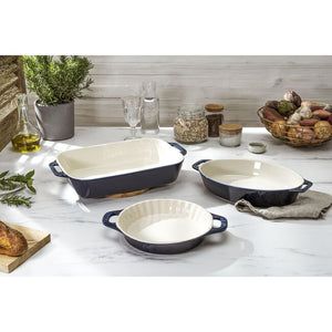 Staub Ceramic 3 Piece Mixed Baking Dish Set in Dark Blue