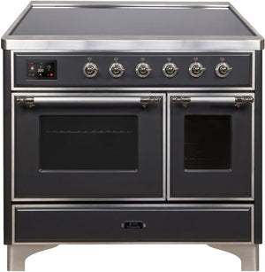 ILVE Majestic II 40" Induction Range with Element Stove and Electric Oven in Matte Graphite with Chrome Trim, UMDI10NS3MGC