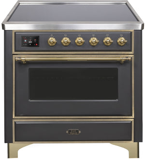 ILVE Majestic II 36" Induction Range with Element Stove and Electric Oven in Matte Graphite with Brass Trim, UMI09NS3MGG
