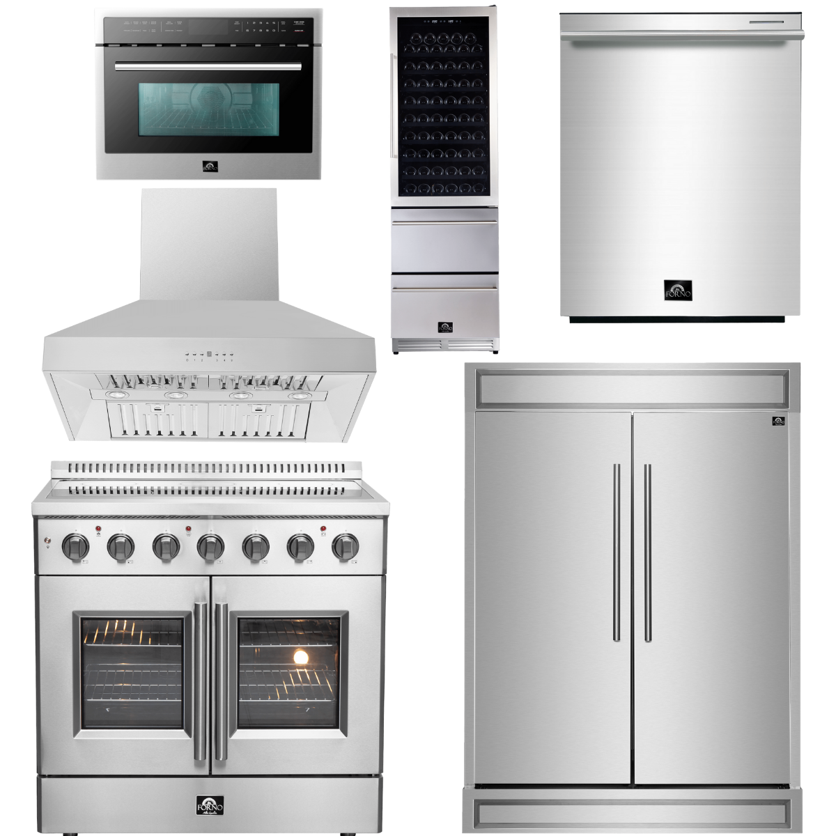 Forno Package 36" Electric French Door Range, Wall Mount Range Hood,