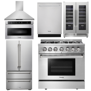 THOR Kitchen 36 in. Propane Gas Burner/Electric Oven Range, Range Hood, Microwave Drawer, Refrigerator, Dishwasher, Wine Cooler, AP-HRD3606ULP-8