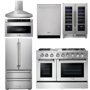 THOR Kitchen Package - 48" Dual Fuel Range, Range Hood, Refrigerator, Dishwasher, Microwave, Wine Cooler, AP-HRD4803U-W-6