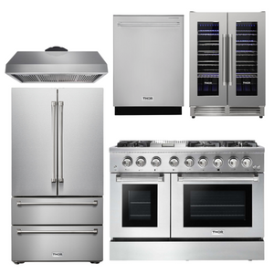 THOR Kitchen Package - 48 inch Dual Fuel Range, Range Hood, Refrigerator, Dishwasher, Wine Cooler, AP-HRD4803ULP-4