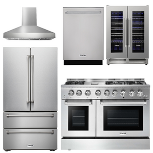 THOR Kitchen Package - 48" Dual Fuel Range, Range Hood, Refrigerator, Dishwasher, Wine Cooler, AP-HRD4803ULP-W-3