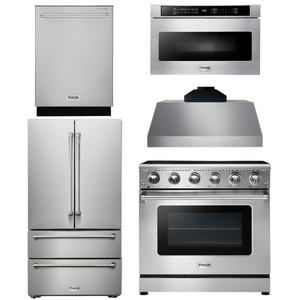 THOR Kitchen Package - 36" Electric Range, Range Hood, Microwave, Refrigerator, Dishwasher, AP-HRE3601-C-5