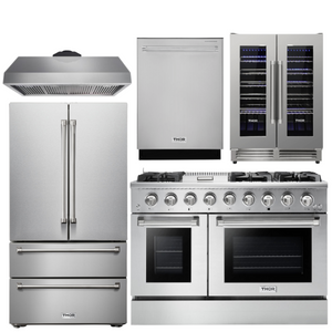 THOR Kitchen Package - 48" Gas Range, Range Hood, Refrigerator, Dishwasher, Wine Cooler, AP-HRG4808U-4