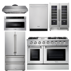 THOR Kitchen Package - 48" Gas Range, Range Hood, Refrigerator, Dishwasher, Microwave, Wine Cooler, AP-HRG4808U-8