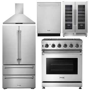 THOR Kitchen Package - 30" Gas Range, Range Hood, Refrigerator, Dishwasher, Wine Cooler, AP-LRG3001U-4