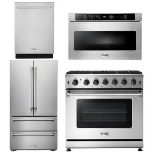 THOR Kitchen Package - 36" Gas Range, Microwave, Refrigerator, Dishwasher, AP-LRG3601U-6