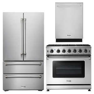 THOR Kitchen Package - 36" Liquid Propane Range, Refrigerator, Dishwasher, AP-LRG3601ULP-2