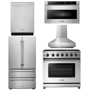 THOR Kitchen Package - 36" Propane Gas Range, Range Hood, Microwave, Refrigerator, Dishwasher, AP-LRG3601ULP-W-5