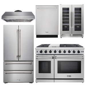 THOR Kitchen Package - 48" Propane Gas Range, Range Hood, Refrigerator, Dishwasher, Wine Cooler, AP-LRG4807ULP-4