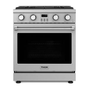 THOR Kitchen Package - 30" Gas Range, Range Hood, Microwave, Refrigerator with Water and Ice Dispenser, Dishwasher, Wine Cooler