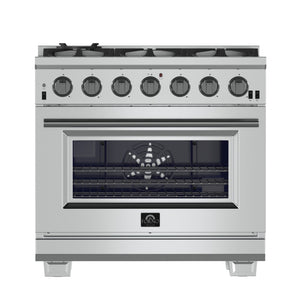 FORNO Capriasca 36" 5.36 cu. ft. Gas Range with 6 Italian Burners in Stainless Steel, FFSGS6260-36