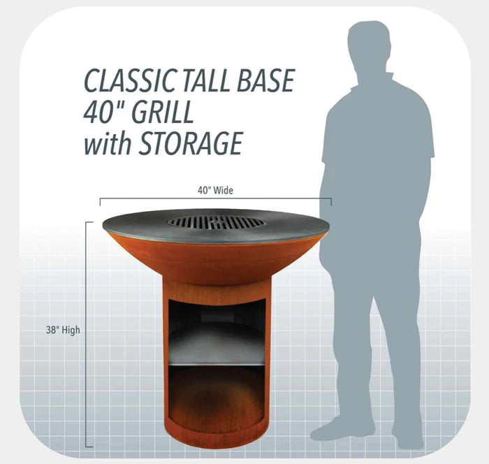 Arteflame Classic 40" Grill - High Round Base With Storage - Essential Starter Bundle With 2 Grilling Accessories, C40HSTB-S