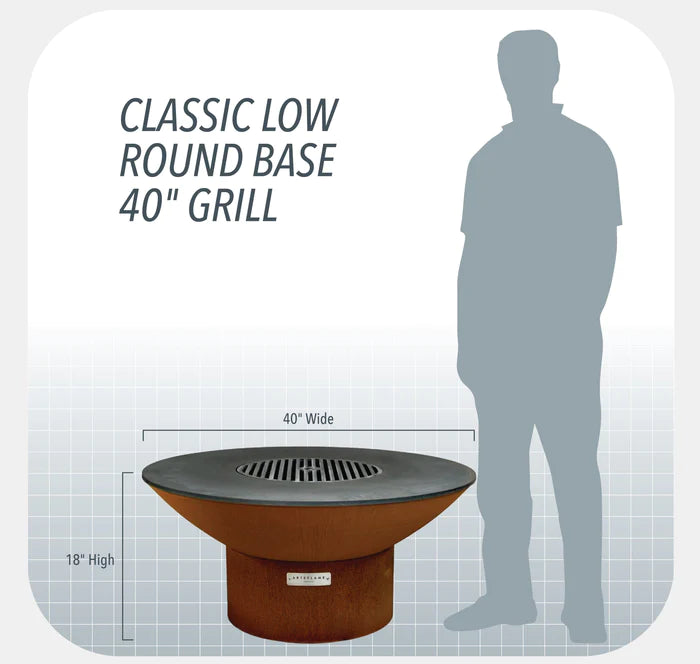 Arteflame Classic 40" Grill - Low Round Base - Essential Starter Bundle With 2 Grilling Accessories, C40LRB-S