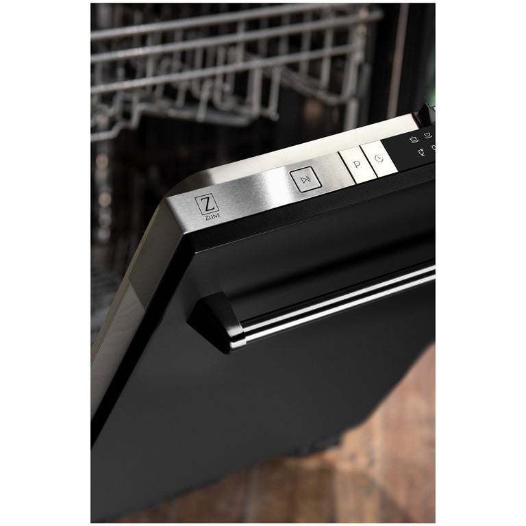 ZLINE 24 in. Top Control Dishwasher in Black Matte with Stainless Steel Tub, DW-BLM-24