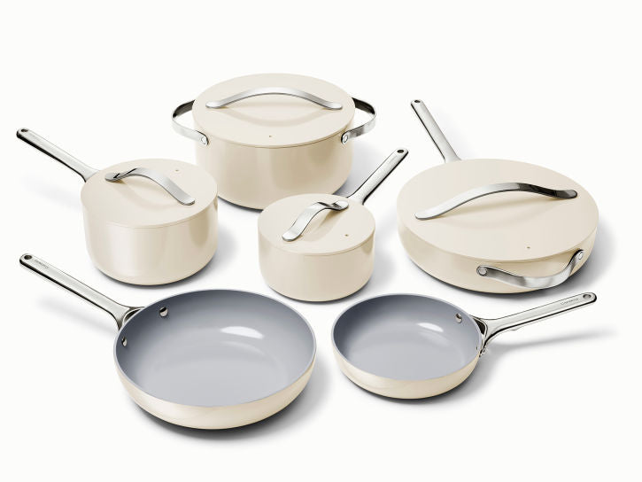 Caraway Non-Toxic and Non-Stick Cookware Set in White with Gold Handle –  Premium Home Source