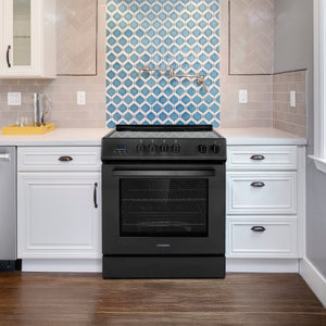 Cosmo Stellar 30" 5.0 cu. ft. Electric Range with 4 Burner Glass Cooktop and Convection Oven in Matte Black, COS-ERD304K-BK