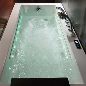 Empava 67" Modern Alcove Whirlpool Bathtub with Faucet and LED Lights, EMPV-67JT351LED