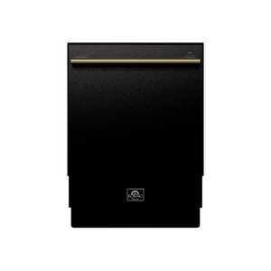 FORNO Espresso Romano 24" Built-In Tall Tub Dishwasher in Black with Antique Brass Handles, FDWBI8035-24BLK