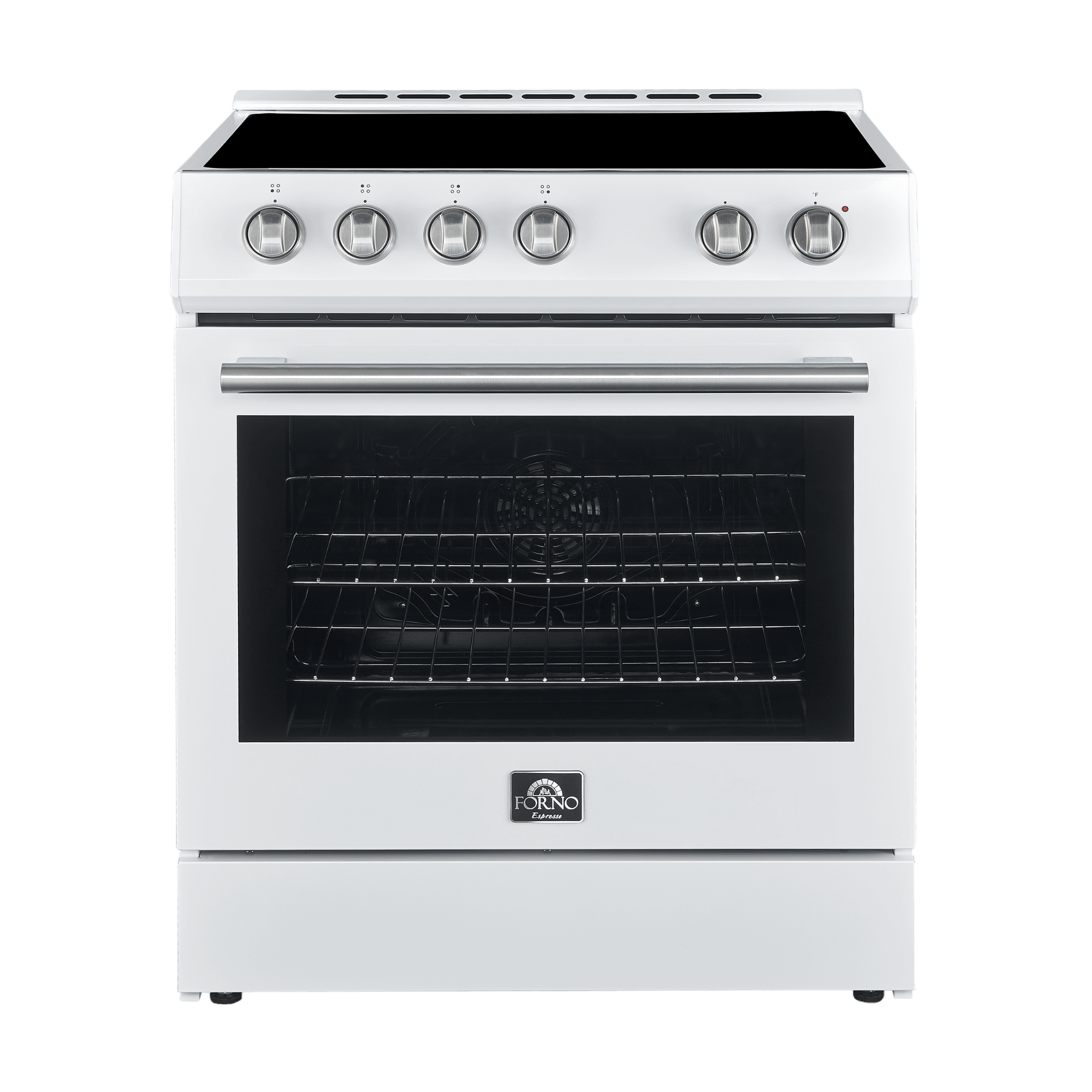 Forno Espresso 30" Electric Range in White with Antique Brass Handles