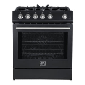 FORNO Espresso Leonardo 30" 5 cu. ft. Gas Range in Black with Silver Handles, FFSGS1116-30BLK