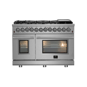 FORNO Massimo 48″ 6.58 cu. ft. Freestanding Gas Range with 8 Sealed Burners, Air Fryer Kit, Wok Support & Griddle in Stainless Steel, FFSGS6239-48